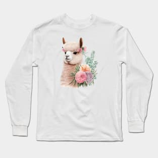 lama with flowers Long Sleeve T-Shirt